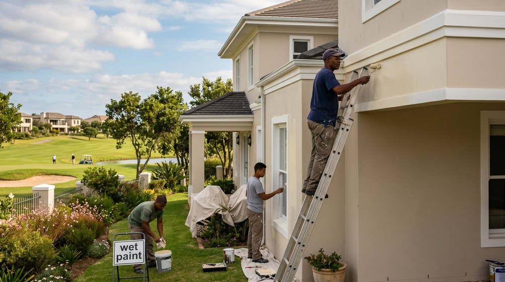 Professional estate painters painting a luxury golf estate home in Green Point