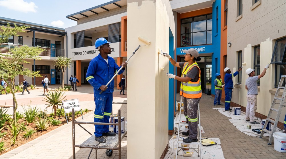 Professional school painting team painting a community school in Green Point